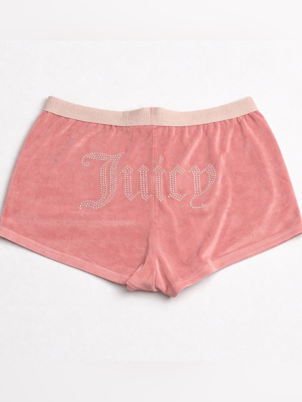 Juicy Couture Dusty Pink Velour Rhinestone Logo Lounge Shorts